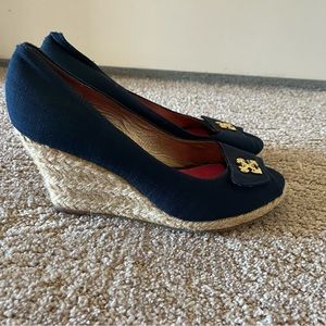 Lilly Pulitzer Navy Open Toe Wedges